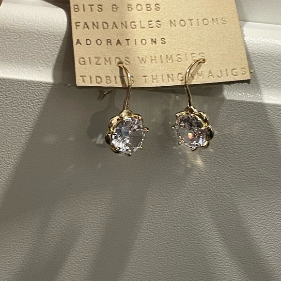 Anthropologie Gold Floral Halo Drop Earrings with Clear Crystal - Picture 4 of 4